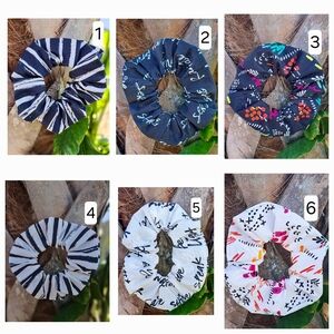 ONE Scrunchie Hair Tie Black White Cotton Striped Floral Script Prints